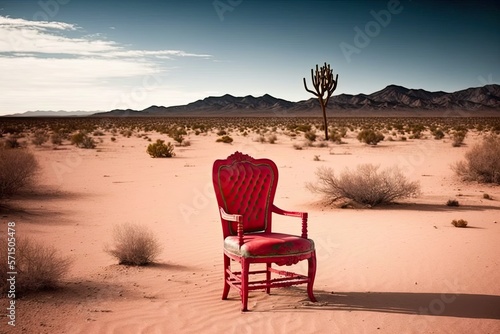 Red chair in the middle of the desert generative ai