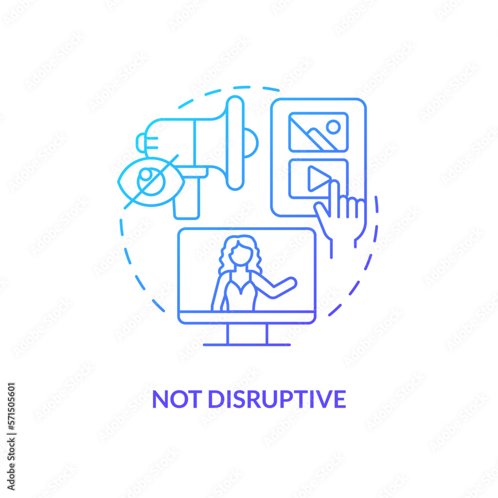 Not disruptive blue gradient concept icon. Organic content. Social media advertising benefit abstract idea thin line illustration. Isolated outline drawing. Myriad Pro-Bold font used Not disruptive blue gradient concept icon. Organic content. Social media advertising benefit abstract idea thin line illustration. Isolated outline drawing. Myriad Pro-Bold font used