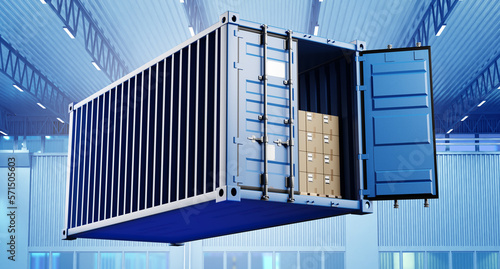 Sea container with boxes. T...