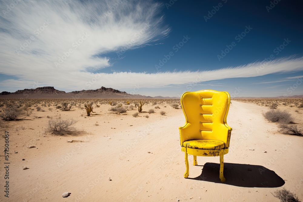 Yellow chair in the middle of the desert generative ai Yellow chair in the middle of the desert generative ai