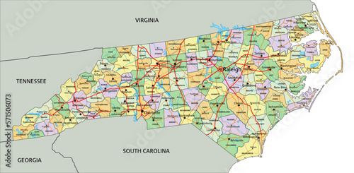 North Carolina - Highly detailed editable political map with labeling.