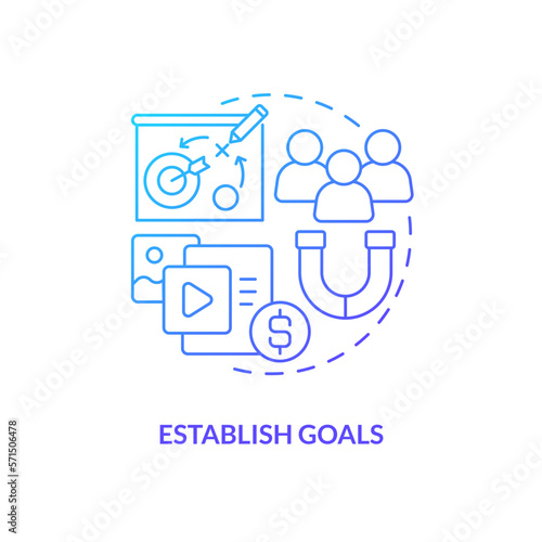 Establish goals blue gradient concept icon. Business strategy. Get started with social media advertising abstract idea thin line illustration. Isolated outline drawing. Myriad Pro-Bold font used photo