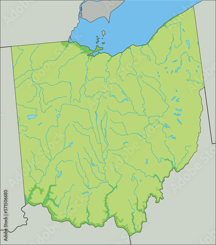 High detailed Ohio physical map.