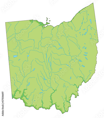 High detailed Ohio physical map.