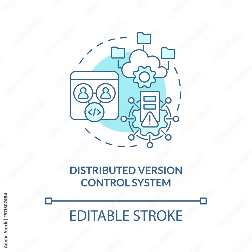 Distributed version control system turquoise concept icon. Code changes management abstract idea thin line illustration. Isolated outline drawing. Editable stroke. Arial, Myriad Pro-Bold fonts used