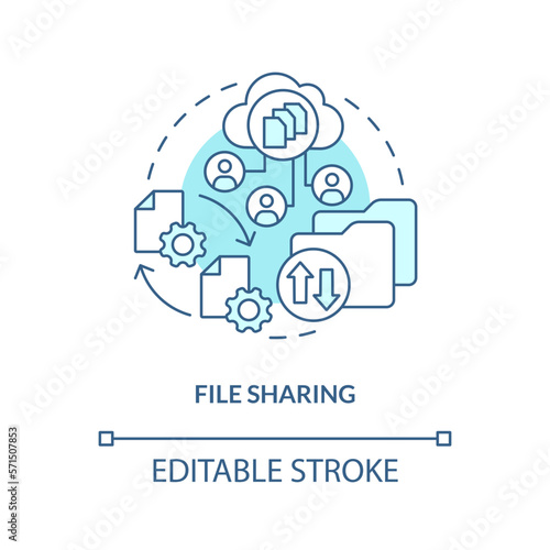 File sharing turquoise concept icon. Access to project. Version control advantage abstract idea thin line illustration. Isolated outline drawing. Editable stroke. Arial, Myriad Pro-Bold fonts used