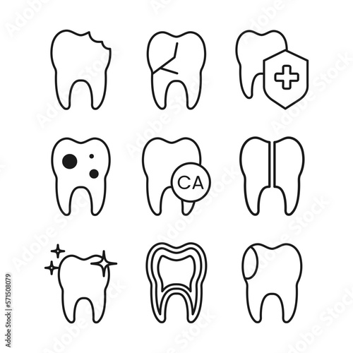 Set of Teeth Icon in Outline style. Vector illustration isolated on a white background.