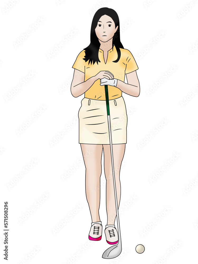 A asian lady playing golf, illustration, isolated on transparent background A asian lady playing golf, illustration, isolated on transparent background