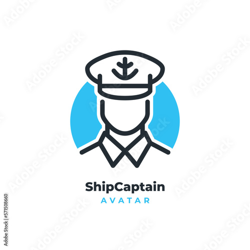 Ship captain sailor line icon logo design avatar vector drawing illustration