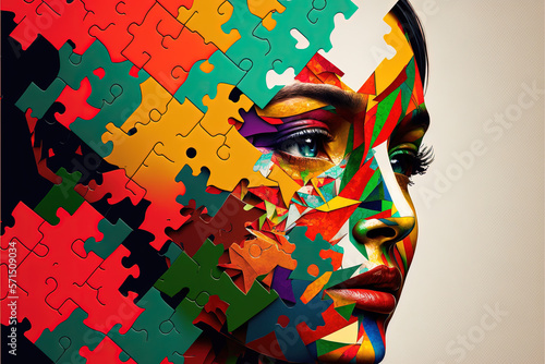 incomplete puzzle of a female face. Generative AI photo