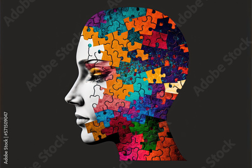 incomplete puzzle of a female face. Generative AI photo