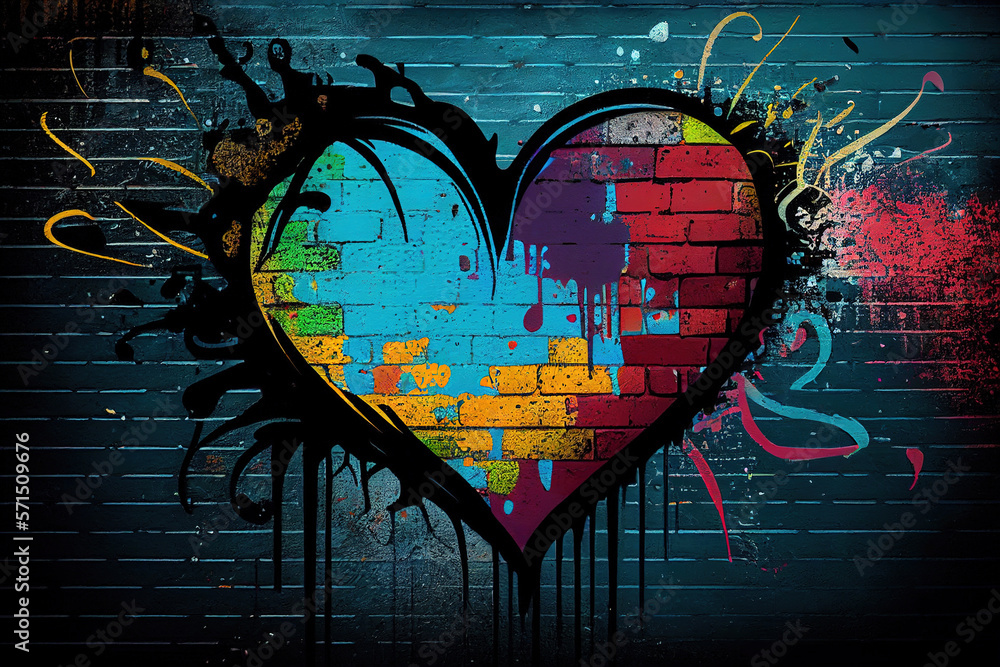 Colorful graffiti heart on wall as love symbol illustration  Stock-Illustration | Adobe Stock