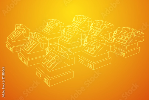 Old retro landline telephone. Wireframe vector