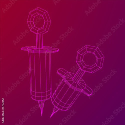 Medical syringe for injection. Wireframe vector illustration.