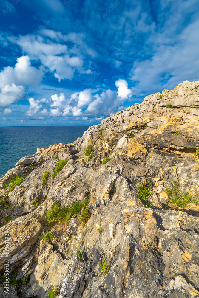 Coastline and Cliffs, Cantabrian Sea, Buelna, Llanes, Asturias, Spain, Europe Coastline and Cliffs, Cantabrian Sea, Buelna, Llanes, Asturias, Spain, Europe