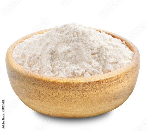 Flour in a wooden bowl. PNG transparency photo
