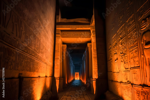 Mystic Egyptian hieroglyphs in Egypt Edfu temple, Aswan. Generation AI