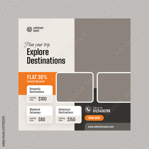 Travel or holiday trip social media banner or post template