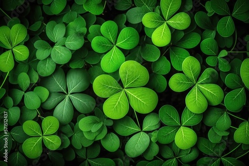 Natural green background with fresh three-leaved shamrocks. St. Patrick`s day holiday symbol. Top View
