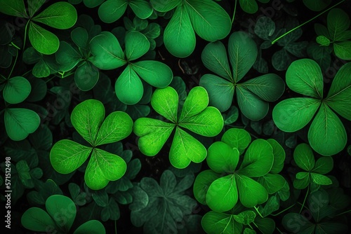 Natural green background with fresh three-leaved shamrocks. St. Patrick`s day holiday symbol. Top View