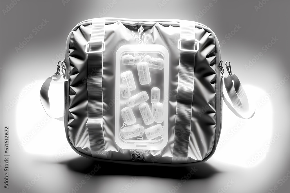 Security xray scan of bag with smuggling capsules drugs in airport