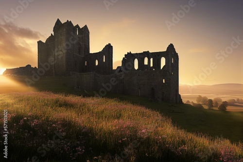 Fotografia Beautiful sunrise on Rock of Cashel abbey historic site, Ireland