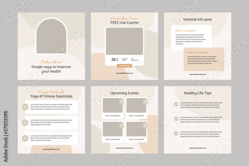 Yoga and fitness or healthy life social media post design template