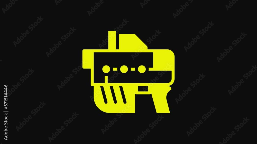 Yellow Futuristic space gun blaster icon isolated on black background. Laser Handgun. Alien Weapon. 4K Video motion graphic animation Yellow Futuristic space gun blaster icon isolated on black background. Laser Handgun. Alien Weapon. 4K Video motion graphic animation