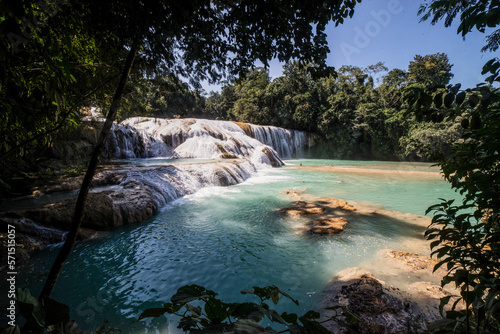 Agua azul waterfall in the forest in Mexico chiapas