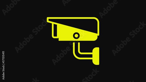 Yellow Security camera icon isolated on black background. 4K Video motion graphic animation