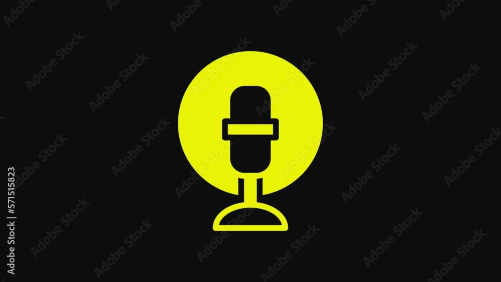 Yellow Microphone icon isolated on black background. On air radio mic microphone. Speaker sign. 4K Video motion graphic animation Yellow Microphone icon isolated on black background. On air radio mic microphone. Speaker sign. 4K Video motion graphic animation