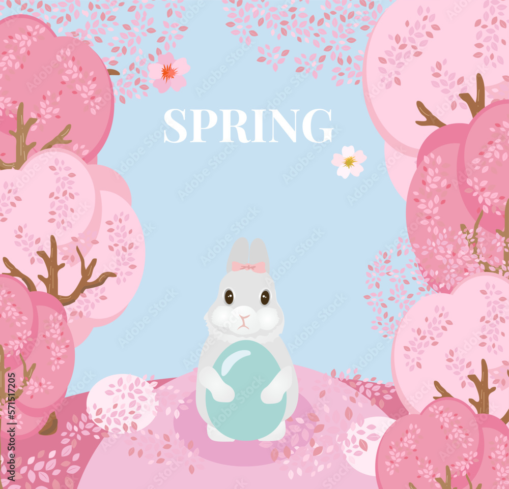 Fototapeta premium Spring background, cherry trees fallen with pink flowers. Happy Easter Sale banners, greeting cards.