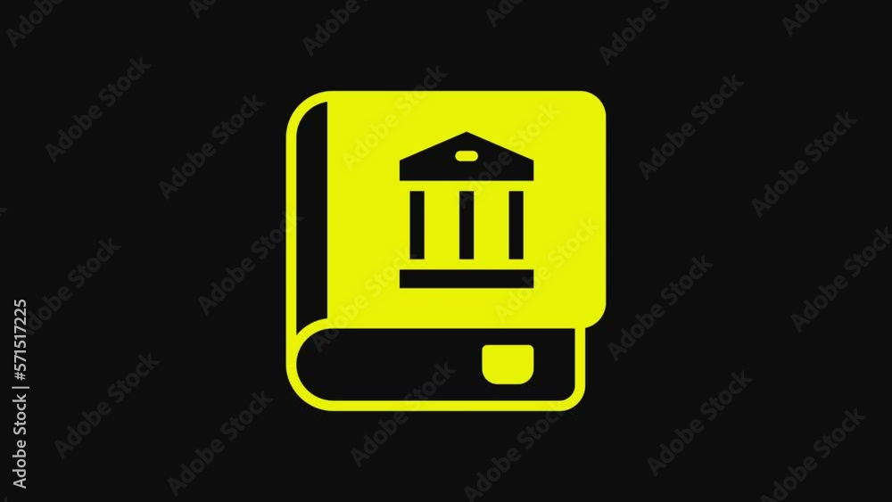 Yellow Law book icon isolated on black background. Legal judge book. Judgment concept. 4K Video motion graphic animation Yellow Law book icon isolated on black background. Legal judge book. Judgment concept. 4K Video motion graphic animation