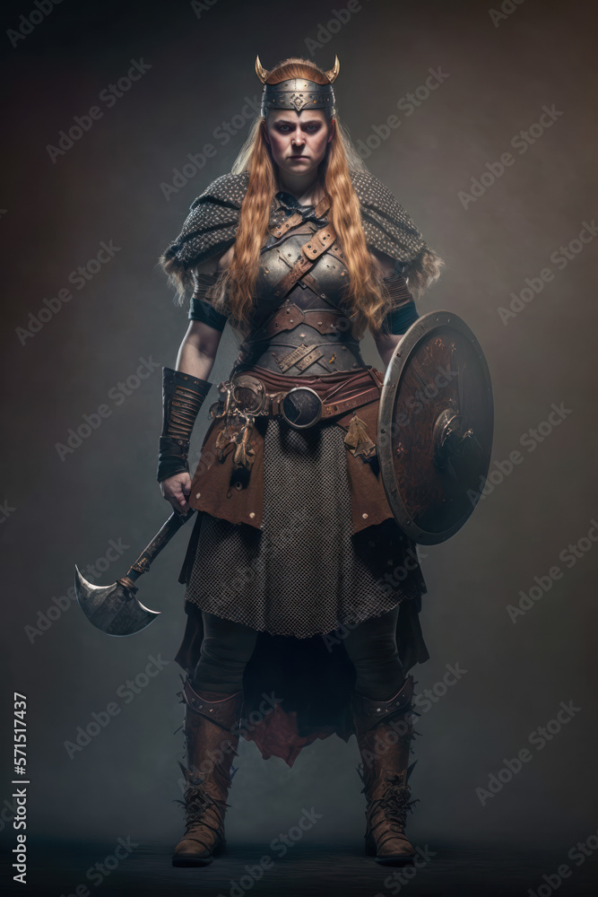 Viking warrior female with sword and shield, Character design concept ...