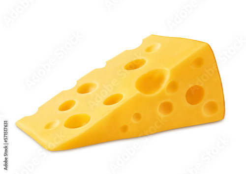 Emmental cheese triangle Swiss cheese isolated. PNG transparency