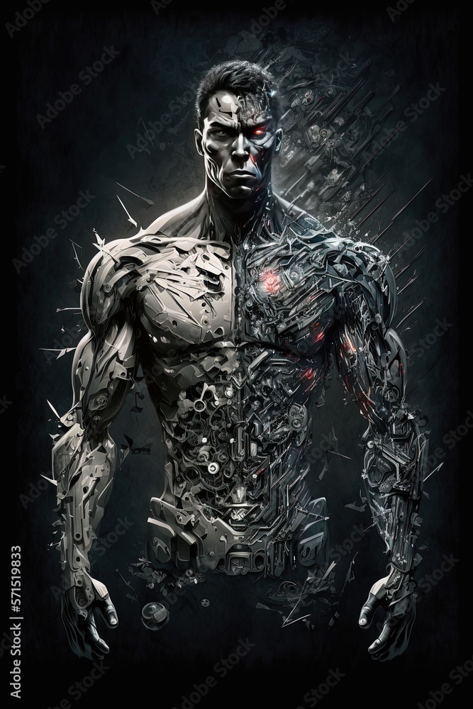 Robot Cyborg Futuristic Sci-fi Robotic Humanoid Mixing Tecnhnology and Humans Fighting Machine Soldier Dystopian Dark Future War Illustration Robot Cyborg Futuristic Sci-fi Robotic Humanoid Mixing Tecnhnology and Humans Fighting Machine Soldier Dystopian Dark Future War Illustration
