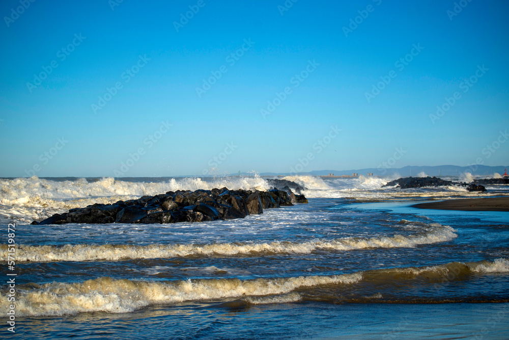 Jour d'hiver ensoleillé et venteux au bord de la mer