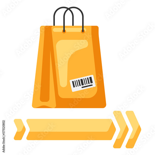 Illustration of paper bag packaging. Delivery of goods by order in store.