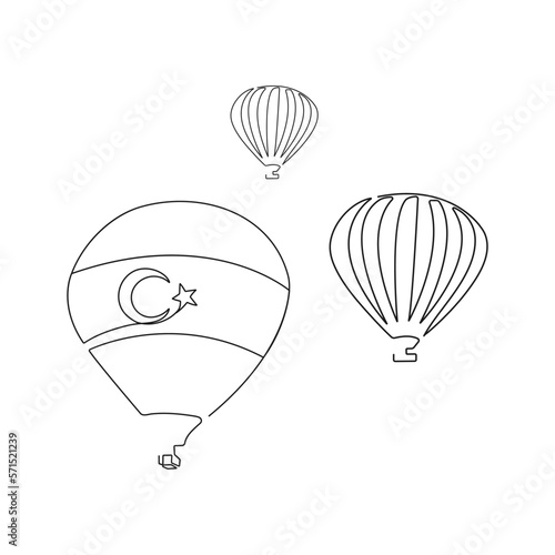 Hot air balloons flight in Cappadocia, Turkey. One line art. Hand drawn vector illustration.