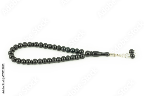 Muslim prayer rosary isolated on white background, symbol of islam religion