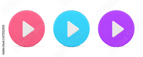 Triangle arrow play button circle badge audio video multimedia content player 3d icon set vector
