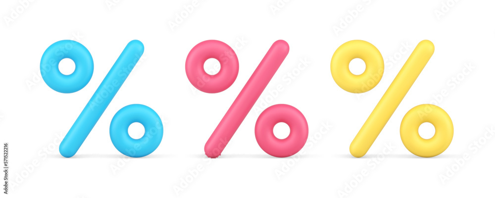 Percent sale discount financial banking badge price off 3d icon set realistic vector illustration - obrazy, fototapety, plakaty 