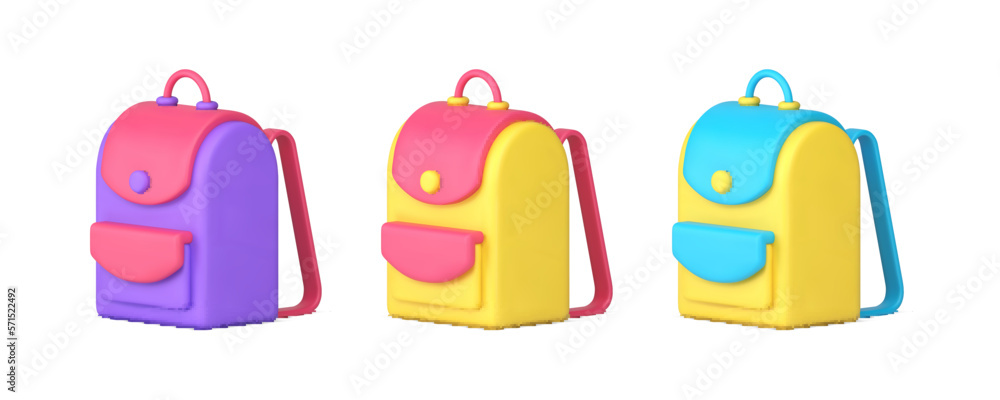 School bag backpack baggage luggage with pockets and handles isometric 3d icon realistic vector School bag backpack baggage luggage with pockets and handles isometric 3d icon realistic vector