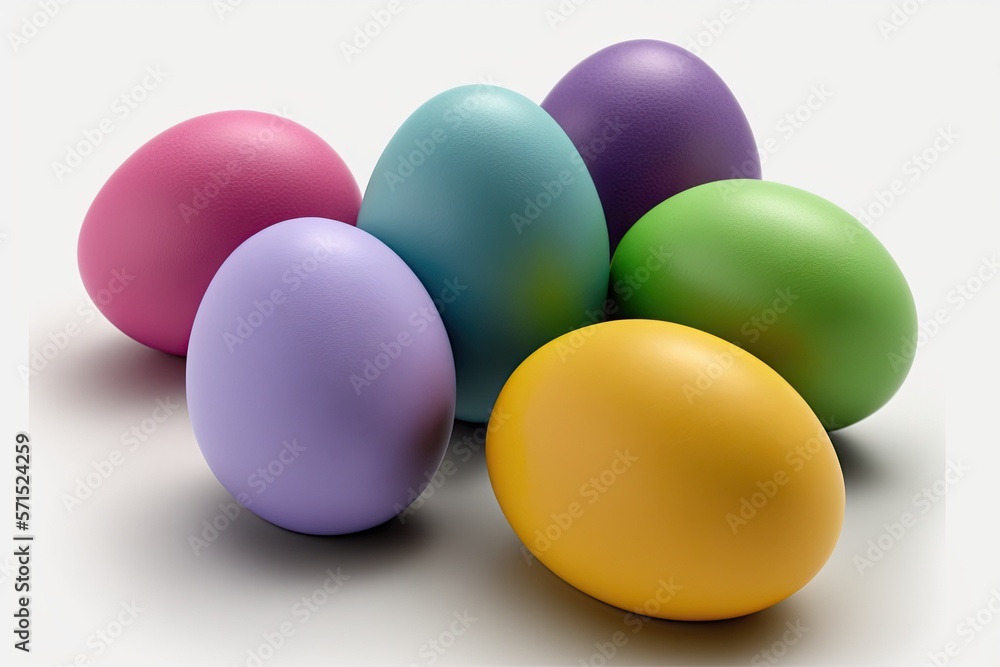 Perfectly constructed, colorful easter eggs, isolated on a white background. Generative AI Perfectly constructed, colorful easter eggs, isolated on a white background. Generative AI
