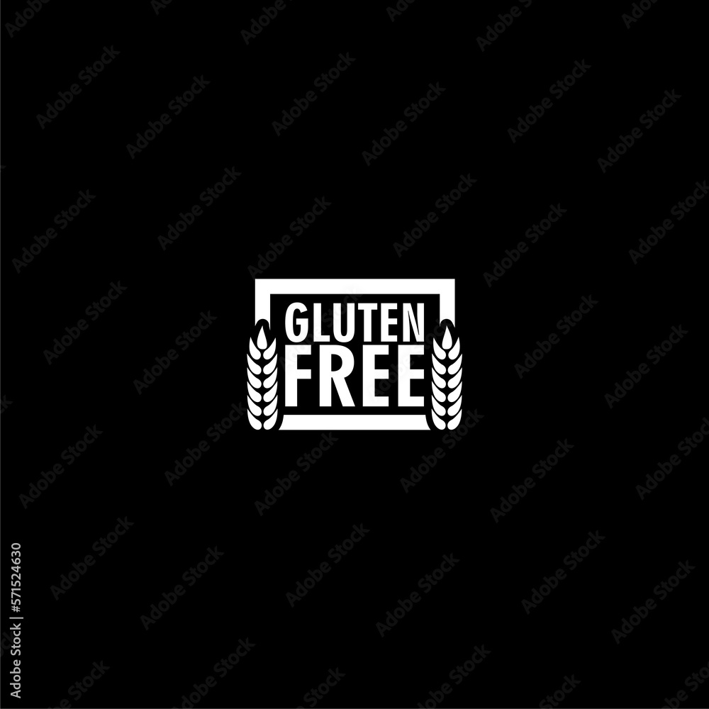 Gluten free lettering logo with ear of corn icon isolated on dark background Gluten free lettering logo with ear of corn icon isolated on dark background
