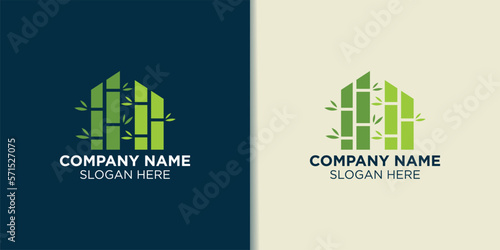 bamboo construction logo vector, greening logo template