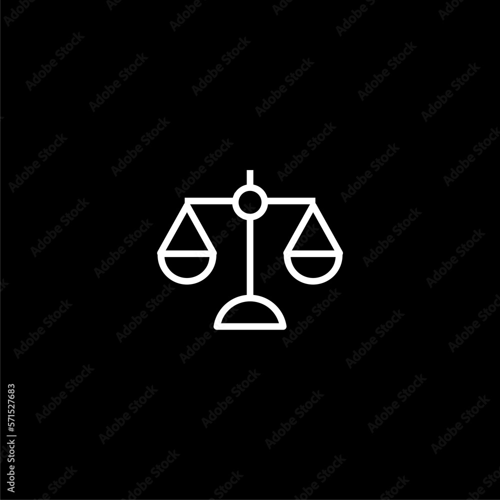 Balance scales outline vector icon isolated on black background. Balance scales outline vector icon isolated on black background.