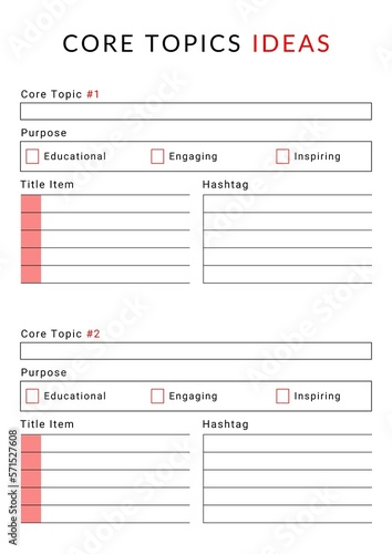 core topics idea planner template. Write your own topics and ideas. download core topics idea planner template.