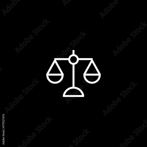  Balance scales outline vector icon isolated on black background. 