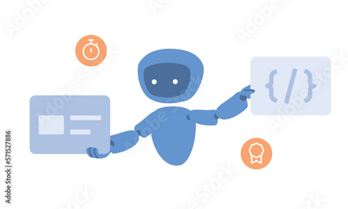 Robot and code flat illustration